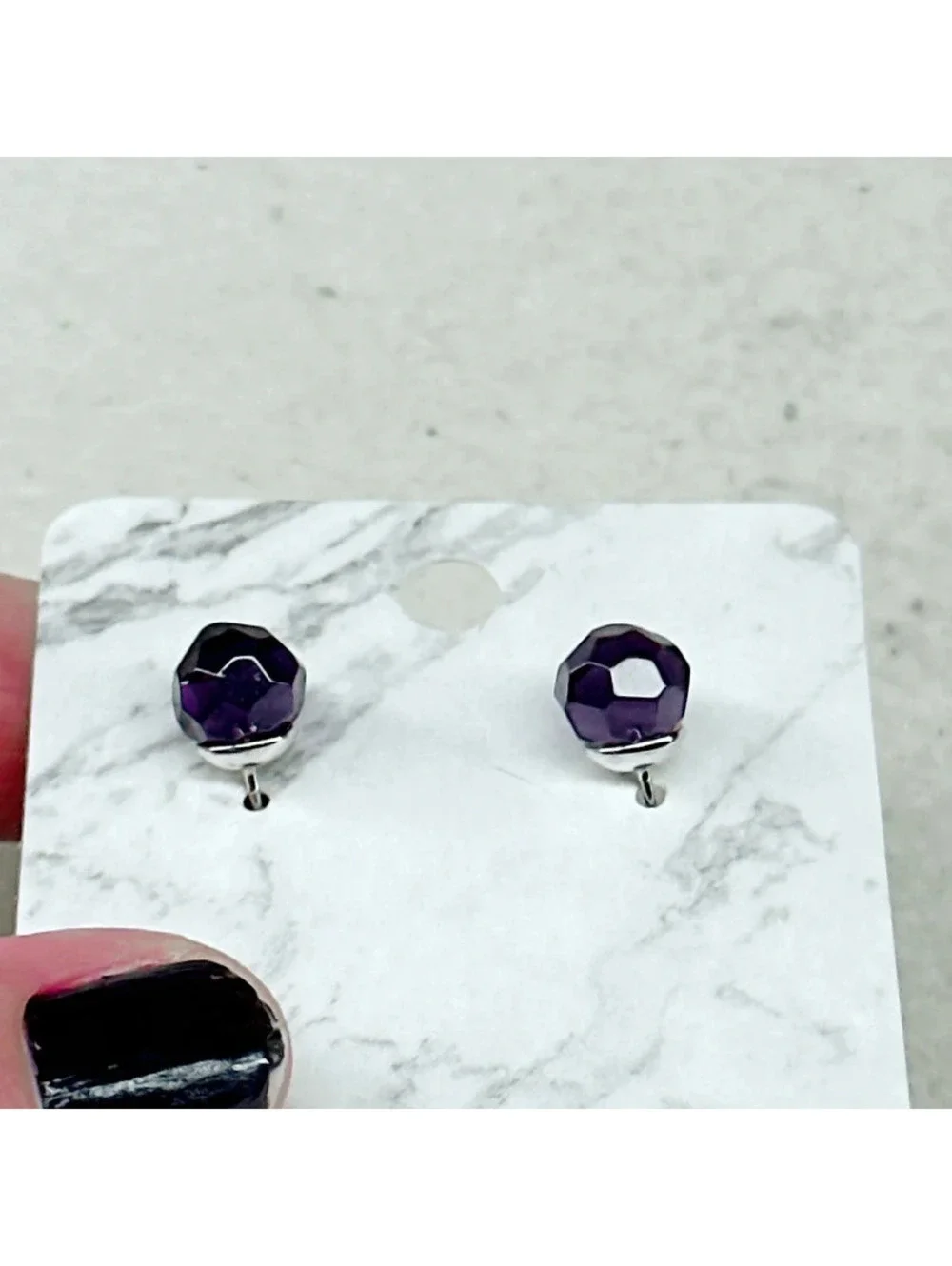 3003u. Purple Silvertone Stud Earrings
